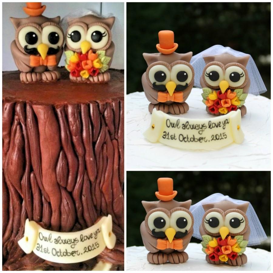 Свадьба - Custom wedding owl cake topper, mustache cake topper, love birds cake topper, groom with mustache