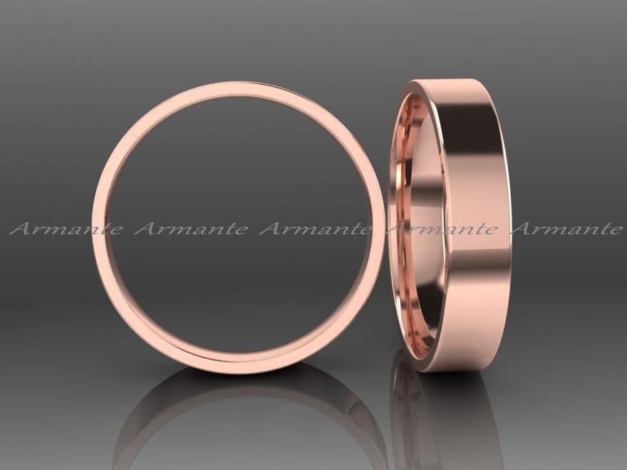 Mariage - Rose Gold Wedding Band Hand Crafted, 4.00mm Wide 14k Solid Rose Gold Band, His And Hers Wedding Ring