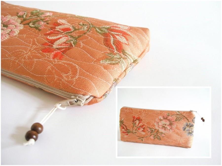 Mariage - Orange Floral Clutch, Wedding Purse, Bridesmaid Gift Bag, Mothers Gift, Women Rustic Wallet
