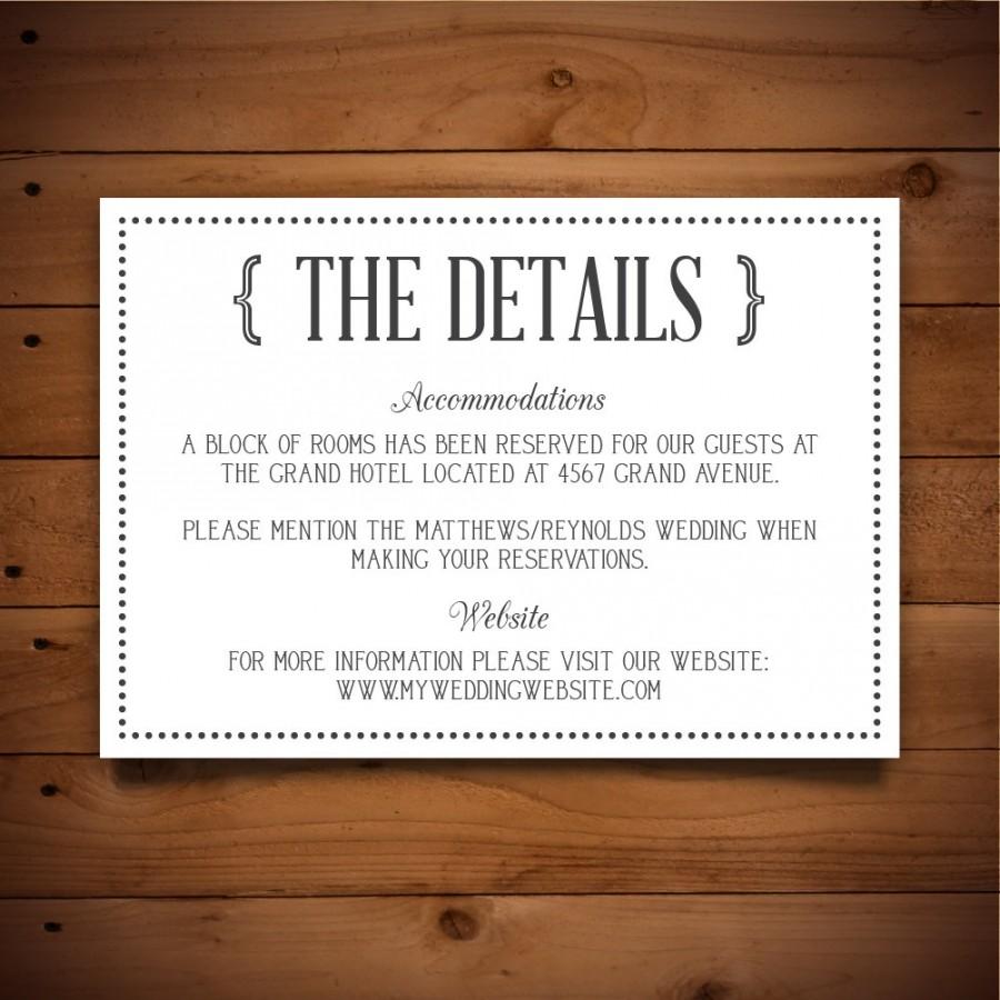 Printable Vintage Wedding Information Card Template - Dark Grey