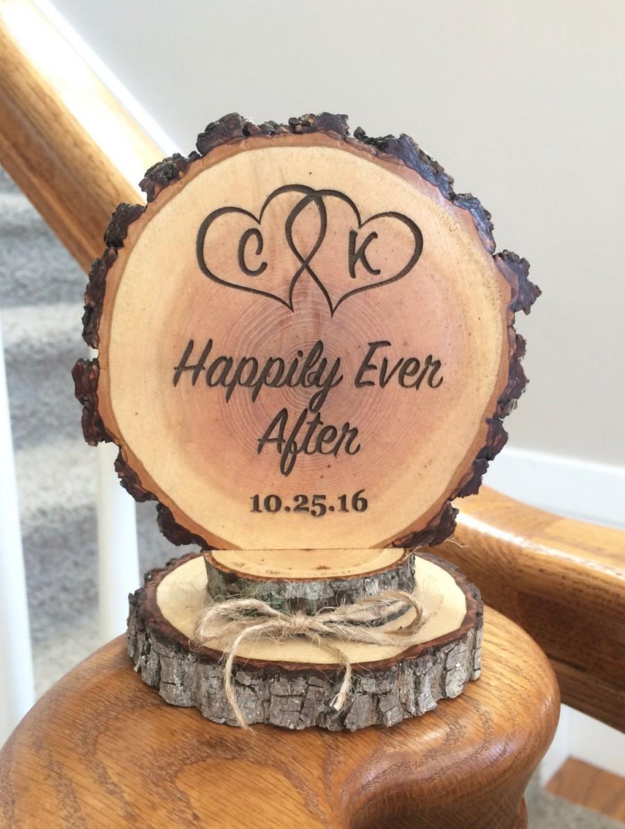 Wedding - Happily Ever After Cake Topper, Rustic Wedding Cake Topper, Custom Cake Topper, Engraved Topper, Wood Cake Topper, Personalized Topper