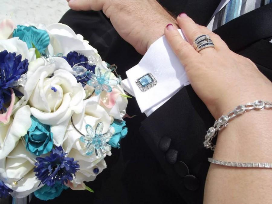 Mariage - Real Touch Silk Bridal Bouquet / Beach Wedding / Blue Teal Aqua and Blush Pink / Silk Bridal Bouquet / Silk Wedding Flowers / Blue Wedding