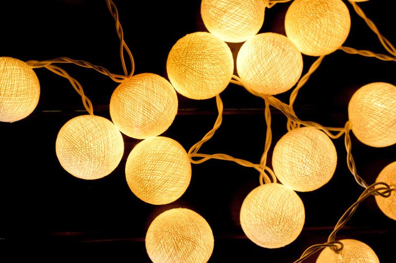 Hochzeit - 35 White Cotton Ball String Fairy Lights Decor Wedding Patio Party Garden Spa Bedroom and Holiday lighting Indoor Outdoor