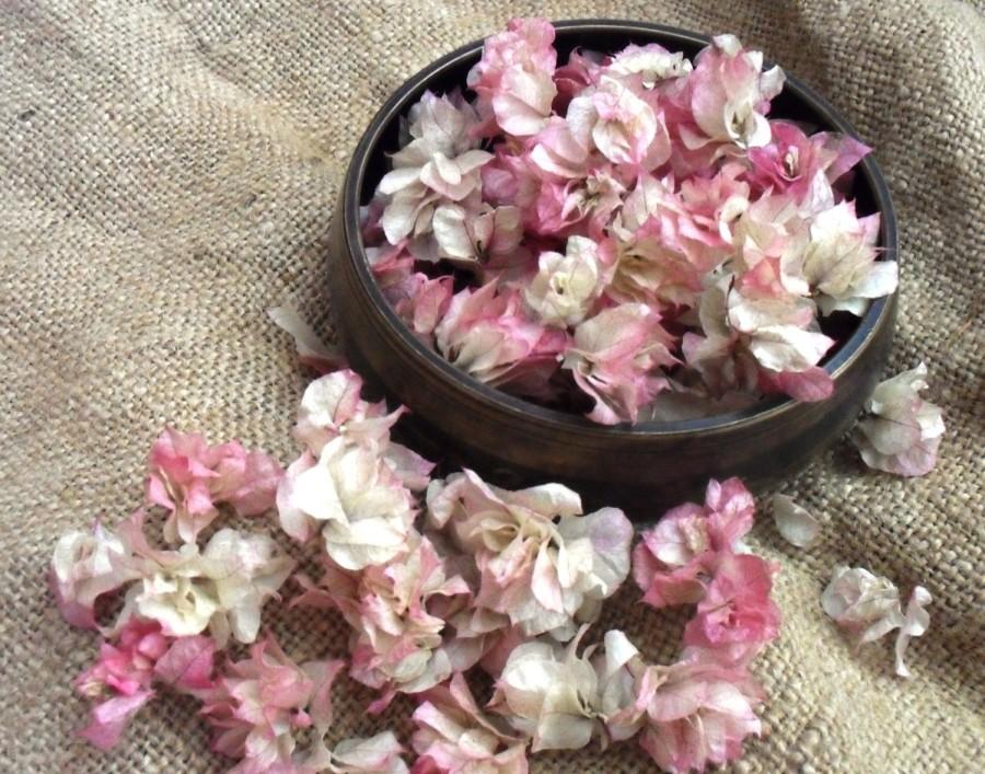 Hochzeit - Real petal confetti, hand picked and dried pink and white variegated bougainvillia for favors or table sprinkles