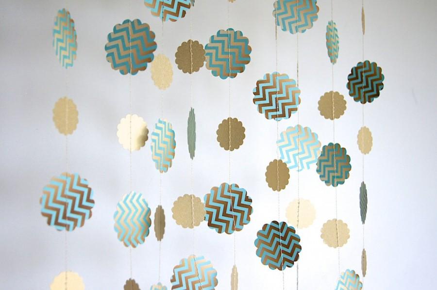 Wedding - Chevron Paper Garland in Turquoise and Gold, Bridal Shower, Baby Shower, Party Decorations, Birthday Decor