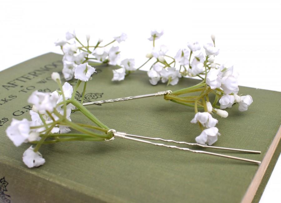 Свадьба - White Gypsophila Hair Pins, Wedding Hair Pins, Bridal Hair Accessories, Bridesmaid Hair Pins, Babys Breath Hair Pins