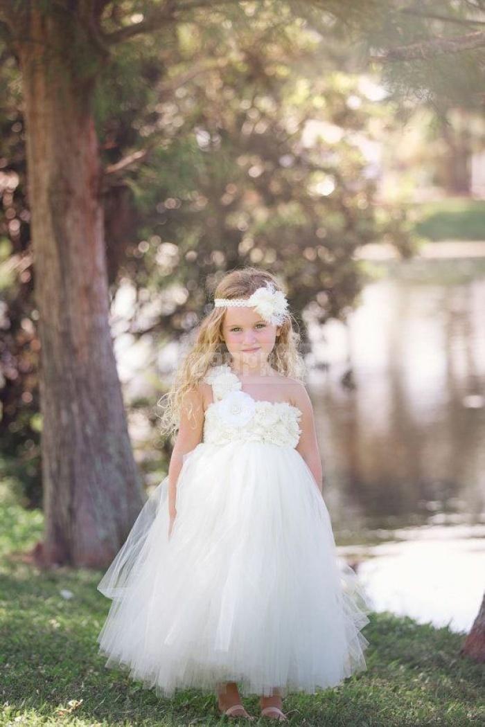 Mariage - One Shoulder Empire Flowers Tulle Flower Girl Dress