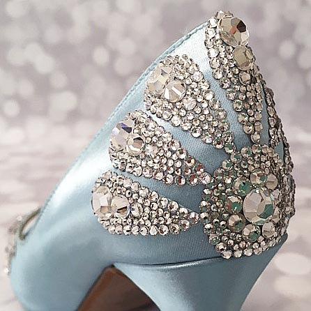 Hochzeit - Blue Wedding Shoes, Crystal Heel, Vintage Wedding, Art Deco Wedding, Something Blue Shoes, Bling Wedding Shoes, Blue Wedding Ideas