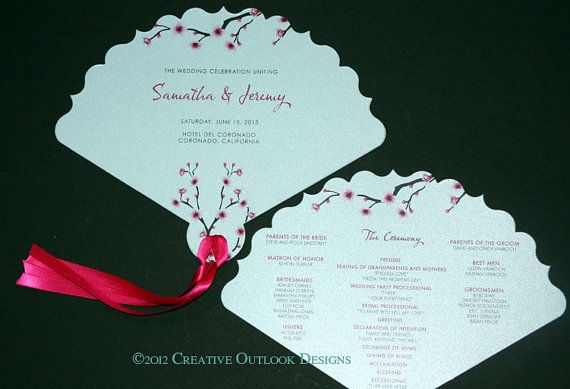 Hochzeit - Cherry Blossom Flower Theme Wedding Ceremony Fan Program