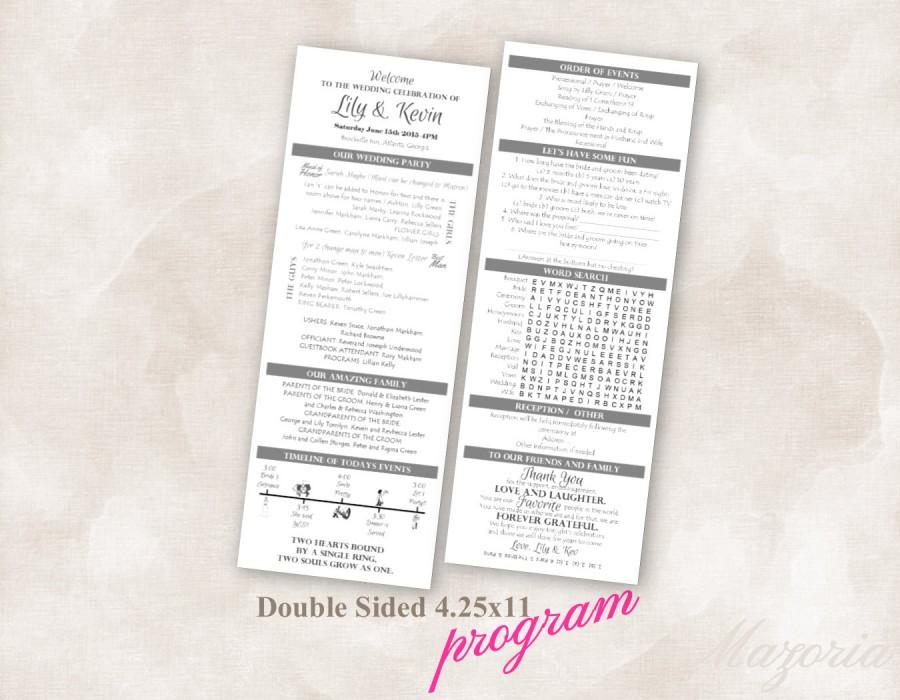 TEMPLATE Wedding Program Double Sided Printable Timeline Word Search 
