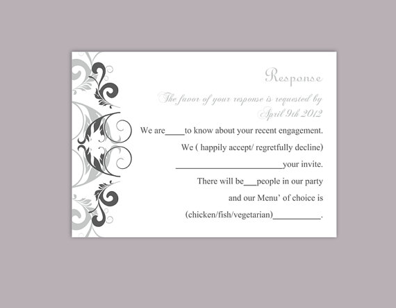 Hochzeit - DIY Wedding RSVP Template Editable Word File Instant Download Rsvp Template Printable RSVP Cards Gray Silver Rsvp Card Elegant Rsvp Card