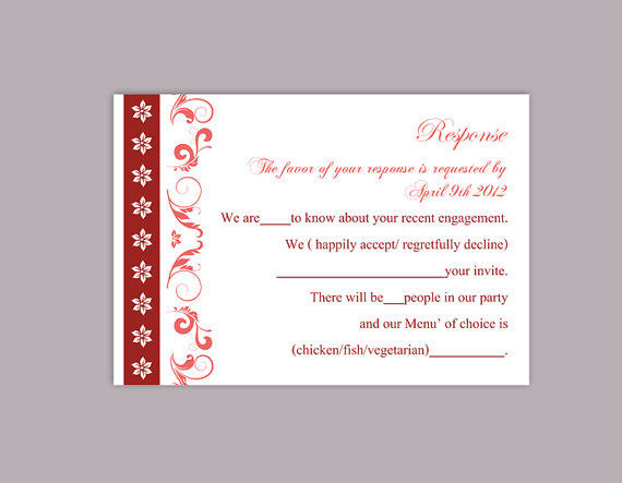 Hochzeit - DIY Wedding RSVP Template Editable Word File Instant Download Rsvp Template Printable RSVP Cards Wine Red Rsvp Card Elegant Rsvp Card