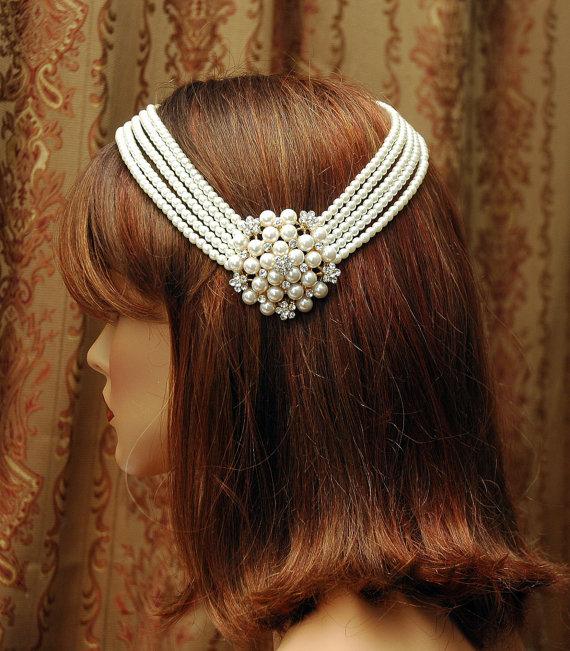 Hochzeit - Wedding Pearl Headpiece, Bridal Hair Jewelry, Boho Hair Chain Accessory, Wedding Headband, Pearl Hair Jewelry, Bridal Hair Accessories