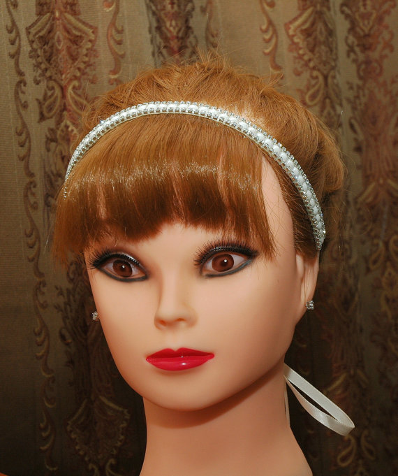 Свадьба - Rhinestone Bridal Headband, Boho Wedding Headband, Rhinestone with Pearl Headband, Bridal Hair Accessories, Wedding Hair Accessory