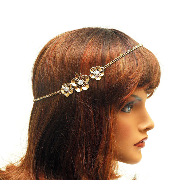 Wedding - Hair Chain Accessory Bridal Hair Chain Headpiece, Wedding Headpiece, Hair Jewelry, Bohemian Bridal Headband, Halo Crown Headpiece