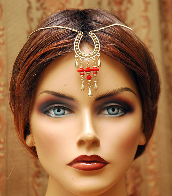 Hochzeit - Hair Jewelry, Boho Jewerly Hair Chain Headpiece, Hair Chain Accessory, Maang Tikka Headpiece, Bollywood Headpiece, Gypsy Hippie Headpiece