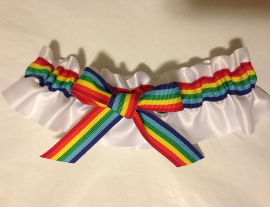 زفاف - Rainbow Satin Bridal Keepsake Wedding Garter - Gay Pride Lesbian Wedding - LGBT Garter