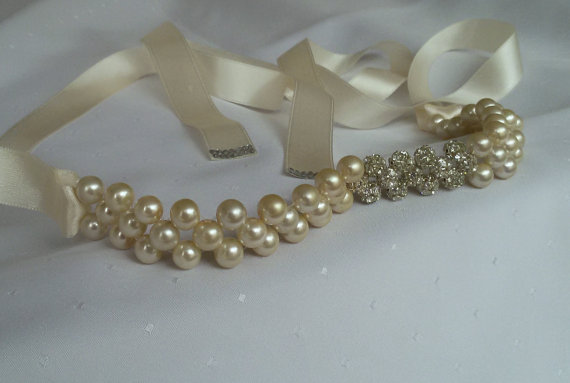 Hochzeit - Wedding sash,Sash beld, Pearl beaded sashes, Bridal crystal belt sash, Vintage style bridal sash, Satin ribbon with crystal and rhinestone,