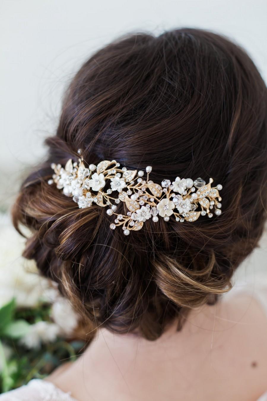 Свадьба - Gold Flower Headpiece, Ivory Flower Hair Vine, Hair Clips Wedding Hair Accessories, Flower Headpiece, Bridal Accessories, Gold Hair Clip