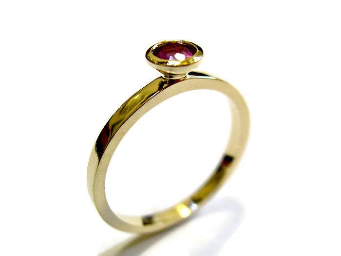 Hochzeit - Minimalist Engagement Ring, Ruby Gold Ring, Dainty Gold Ring with Ruby, Gemstone Gold Engagement Ring, Solitaire Ring, Ruby Jewelry