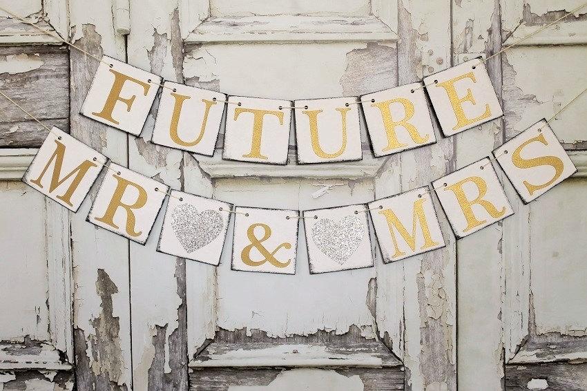 Свадьба - FUTURE MR & MRS Banner - Engaged signs - Couple's Shower - Wedding shower signs Banners - Rustic Wedding photo prop