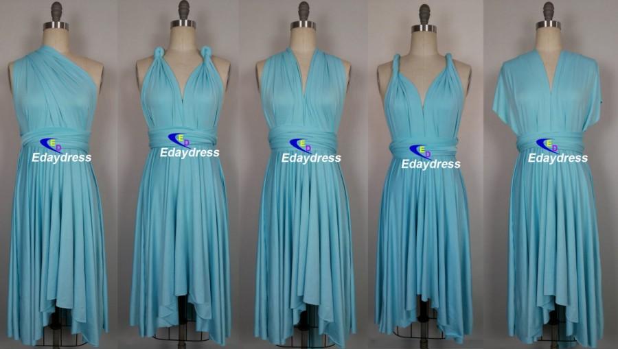 Mariage - Summer day Multi Way Bridesmaid Dress Infinity Dress Baby Mint Blue Short Knee Length Wrap Convertible Dress Wedding Dress Evening Dresses
