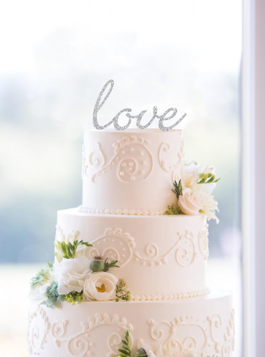 Wedding - Glitter Script Love Cake Topper – Custom Wedding Cake Topper Available in 31 Glitter Options- (S077)