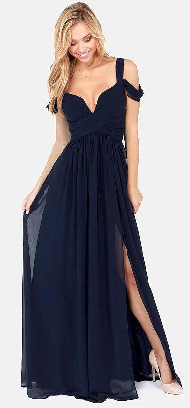 زفاف - Bariano Ocean Of Elegance Navy Blue Maxi Dress