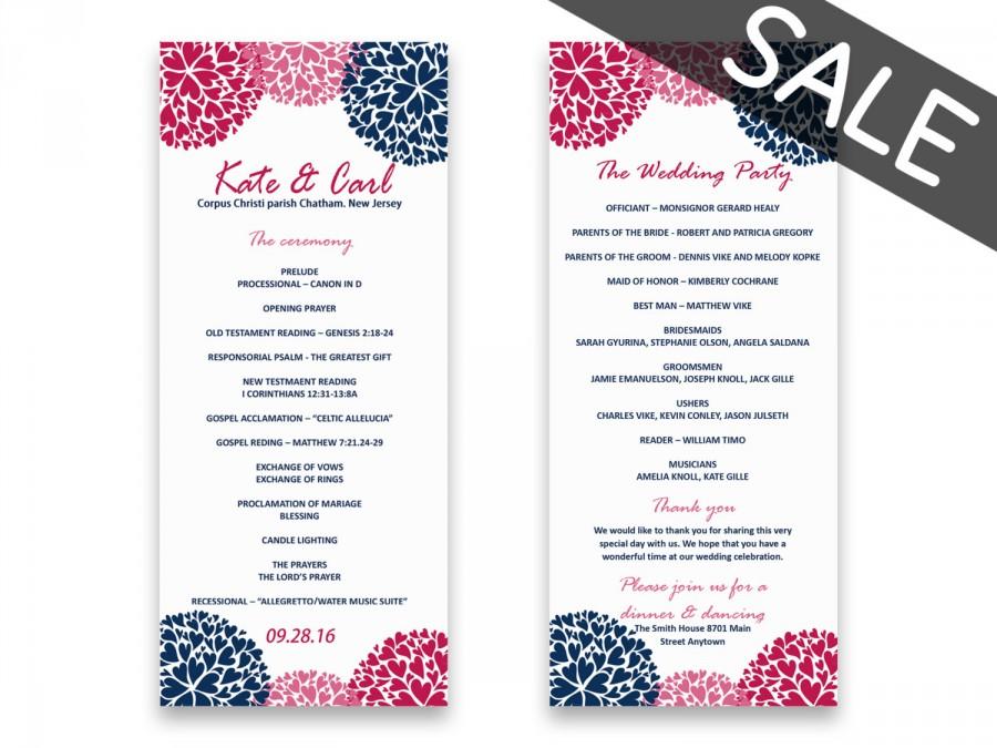 زفاف - Sale Wedding program template download - Sale - Printable Wedding Program Template - Wedding program - Navy - Hot Pink - Word format - nicya