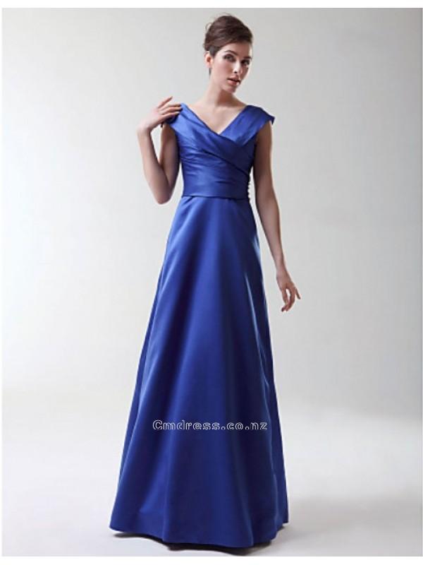 زفاف - A-line Princess V-neck Floor-length Stretch Satin Bridesmaid/Wedding Party Dress SKU: SAL2209-LT