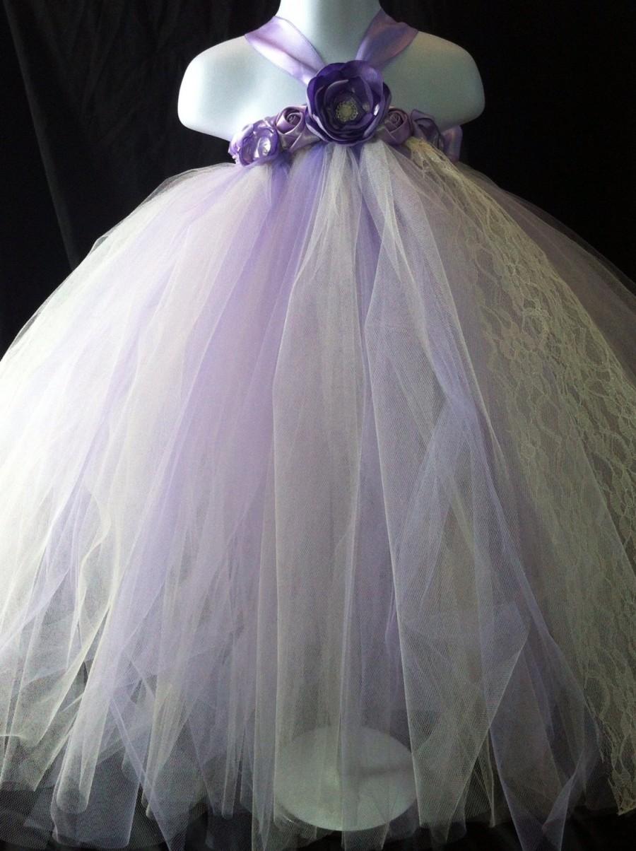 Wedding - Ivory and Lilac Tutu Dress, Tutu Dress, Flower Girl Tutu Dress, Flower Girl, Lavender Tutu Dress, Flower Girl Dress, Tutu, Couture Tutu