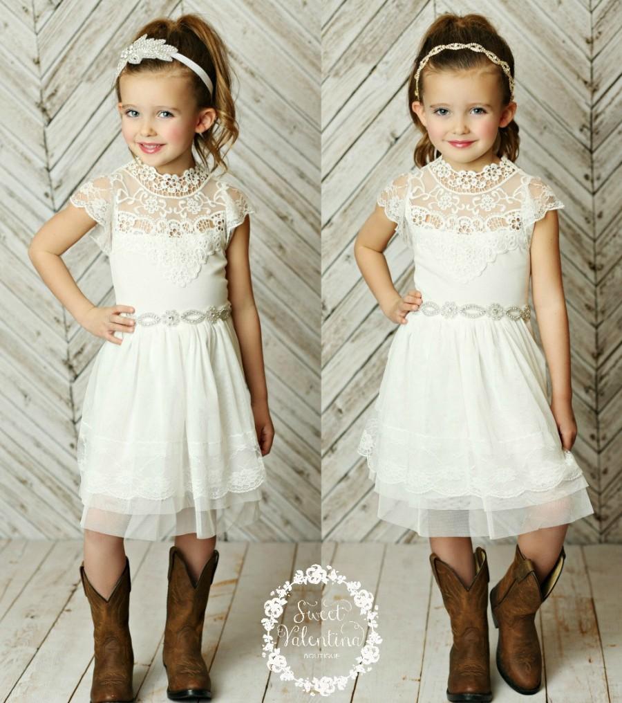 Mariage - Stunning Flower girls dress,rustic flower girl dress, White lace dress,country flower girl, Lace and white tulle dress, Girls dress,
