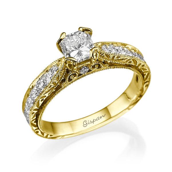 زفاف - Princess cut engagement ring, Antique engagement ring, Princess diamond ring, Unique engagement ring, Milgrain ring, Vintage Ring, Band Ring