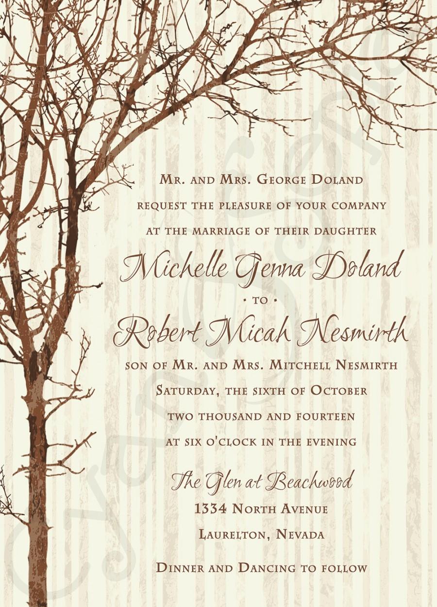 Hochzeit - Printable Wedding Invitation - 5x7 - Tree and Branches - Rustic Nature Woodland Twigs Vintage Personalized DIY - Brown Tan Sepia Ivory Cream