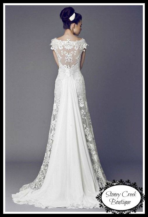 زفاف - White Lace A-Line Wedding Dress, Scoop Neck, Beach Wedding Dress, Destination Wedding, Custom Made