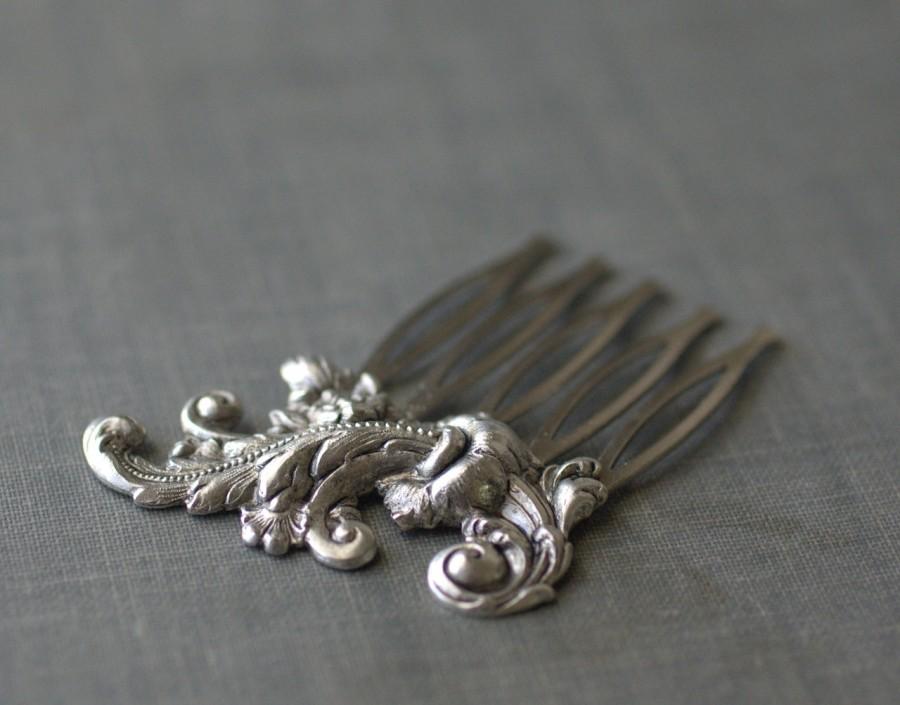 Hochzeit - French rococo bridal hair comb antique silver elegant vintage style wedding hair