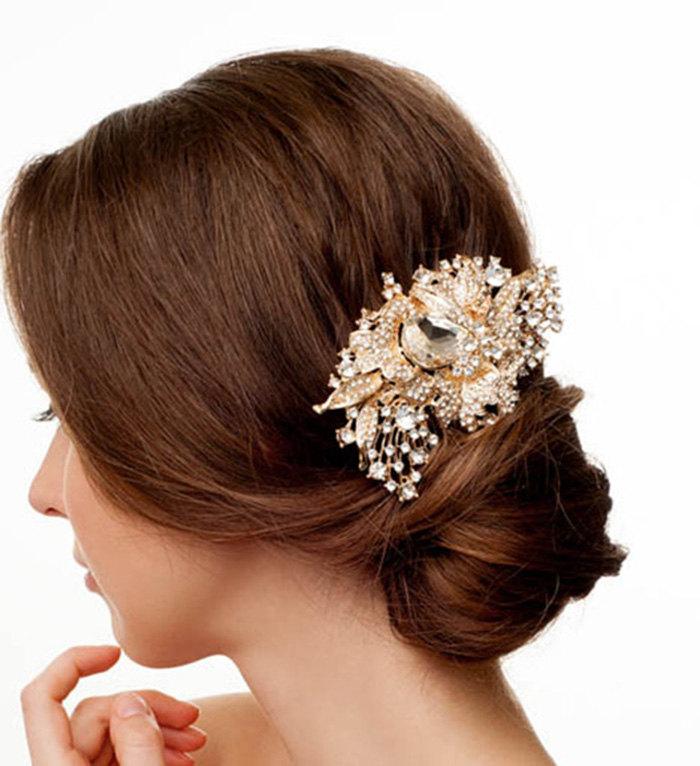 زفاف - GOLD Vintage style bridal hair comb. Huge gold bridal hair comb. Gold wedding hair accessory. Vintage weddings. Handmade bridal jewelry nyc.