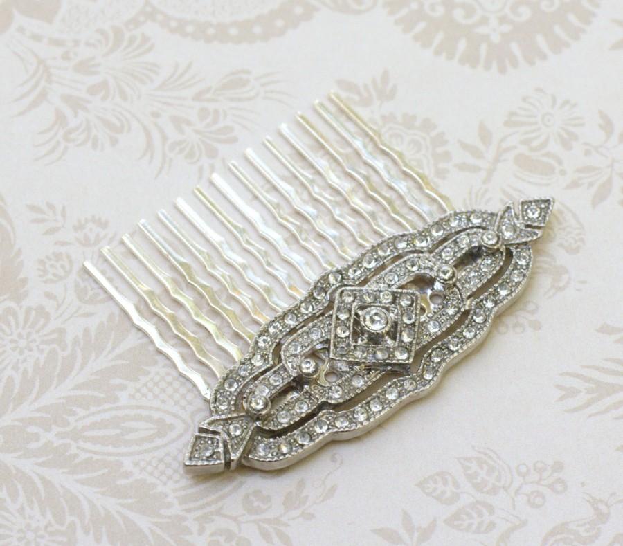 Hochzeit - Bridal hair comb crystal rhinestone antique style filigree art deco silver jewel wedding hair accessory vintage bride gem