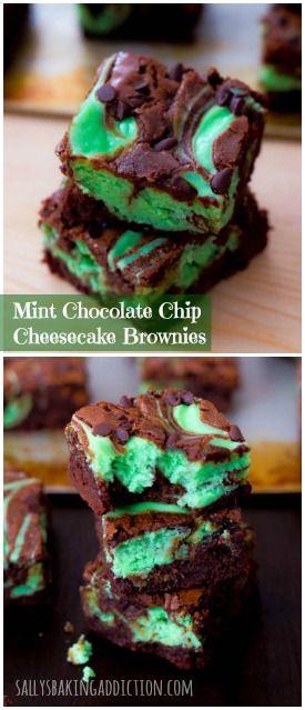 Hochzeit - Mint Chocolate Chip Cheesecake Brownies