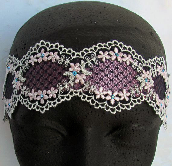 Свадьба - Lace Flower Headband, Pink Headband, Blue Headband, Floral Hair Band, Bridesmaid Accessories, Prom Headband, Bridal Headband, Lace Headpiece