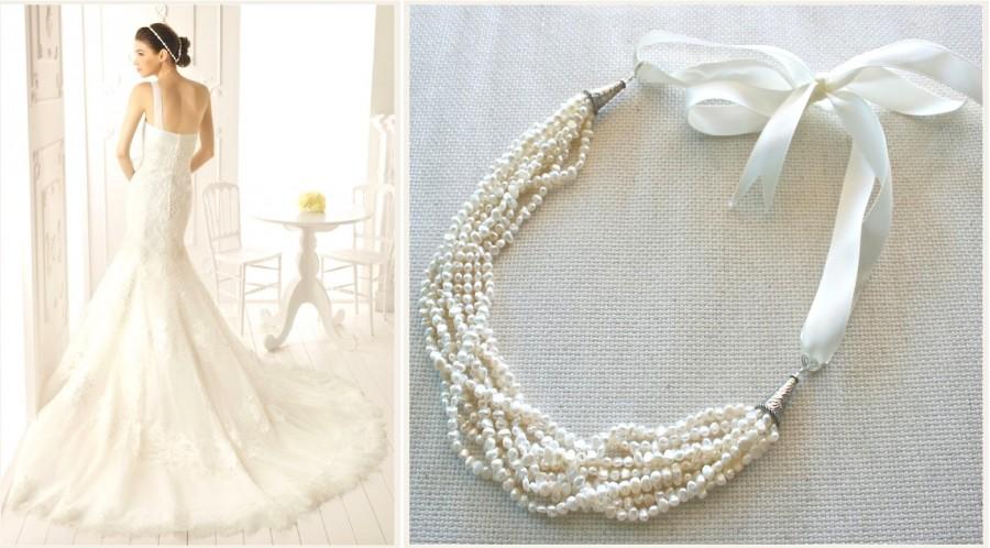 Mariage - Freshwater Pearl Necklace, Bridal Necklace, Strand Necklace, Bib Necklace, Bridal Pearl, Freshwater Pearl, Statement Necklace