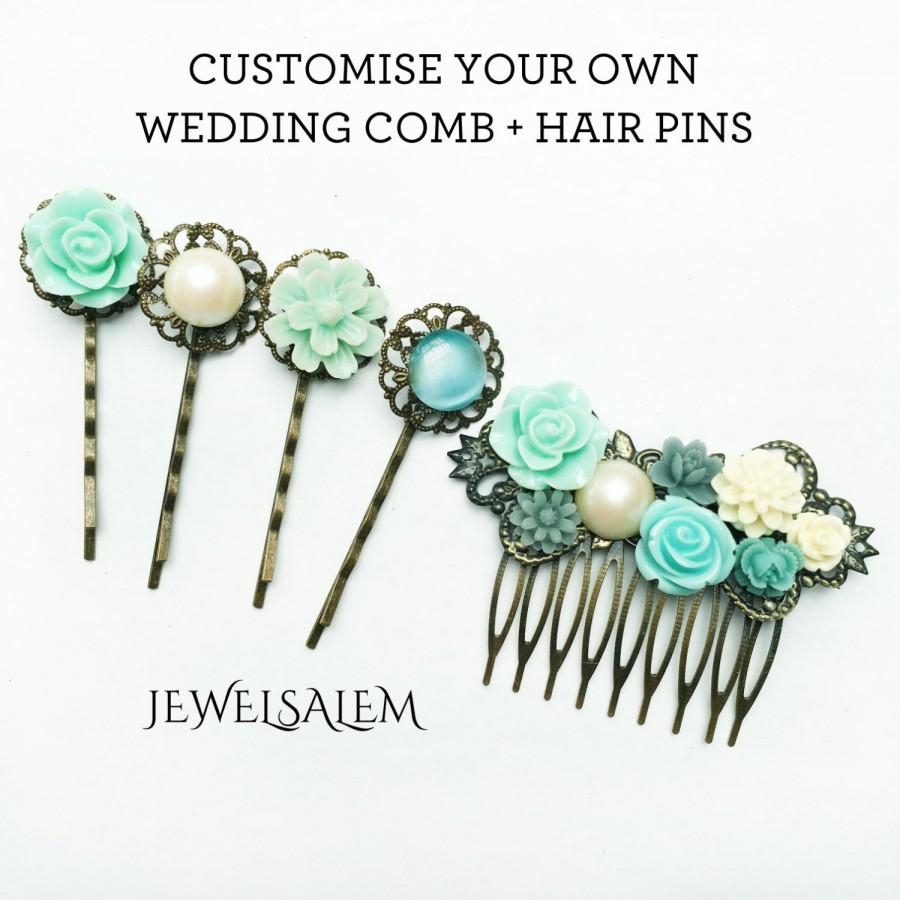 Hochzeit - Wedding Hair Comb Hair Pins Set Customised Bridal Hair Accessories Bridesmaids Gift Bespoke Headpiece for Bride Made to Order