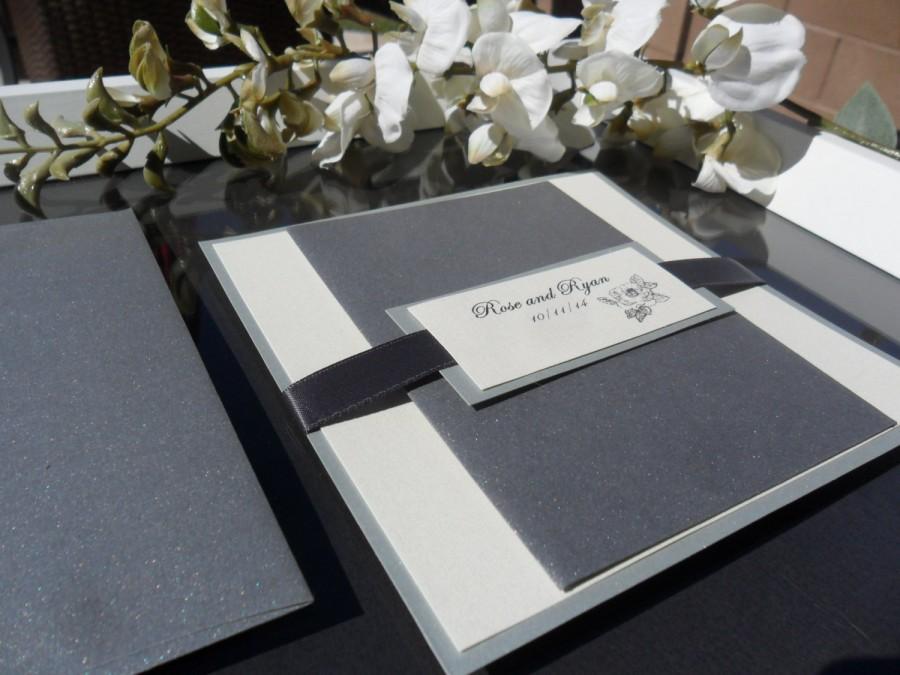 زفاف - Peonies Wedding Invitation  in Silver / Charcoal. Set of 50 Wedding Invites @ 4.00ea  includes RSVP and envelopes. Card Includes a Monogram