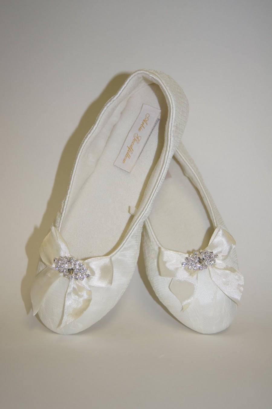Hochzeit - Flat Lace Wedding Shoes - Choose From White Or Ivory Lace Flat Shoes - Ribbons And Crystals - Comfortable Flat Lace Wedding Shoes - Parisxox