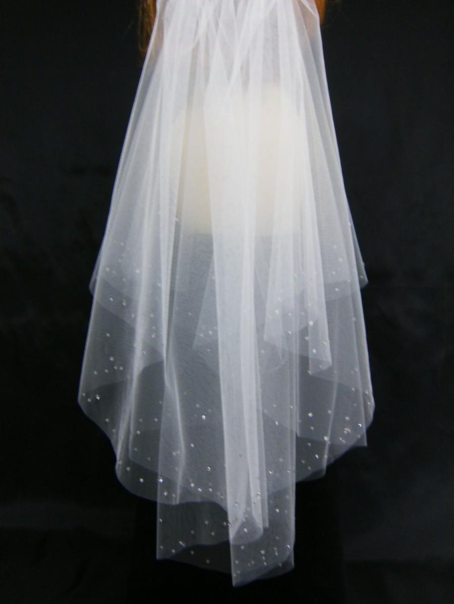 Mariage - Wedding Veil Swarovski Crystal Rhinestone Edged Elbow Length Double Layer Up-Do Veil