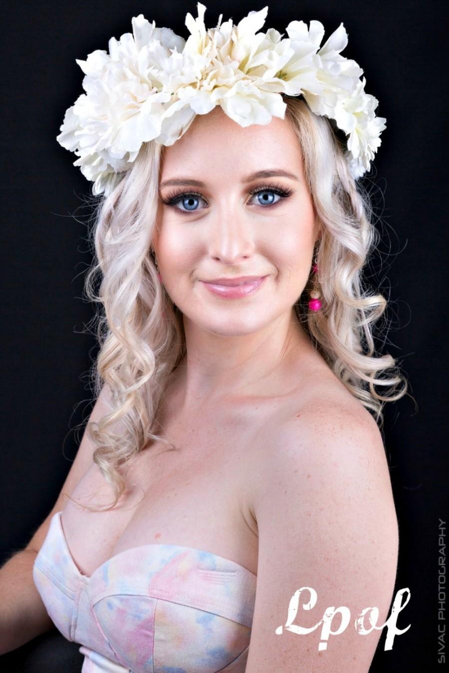 Wedding - Flower Crown Headband Flower Headpiece Floral Crown Festival Flower Crown Headband Wildflower Flower Crown - White