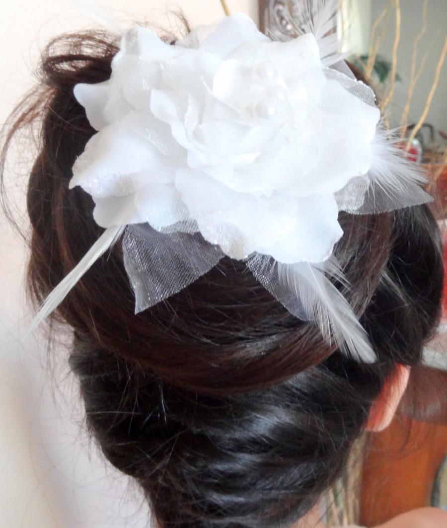 Wedding - Wedding Hair Accessories, White Flower Wedding Hair Pins,White Bridal Hair Pins, , Organza Hair Pins, Bridesmaid Hair, Woodland - Set of 4