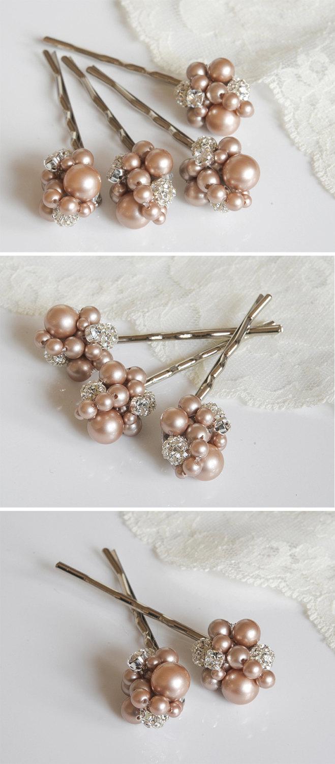 Свадьба - Pearl Cluster Bridal Hair Accessories, Swarovski Crystal and Pearl Wedding Hair Pins, Modern Vintage Style Bridal Hair Clips, TASMIN