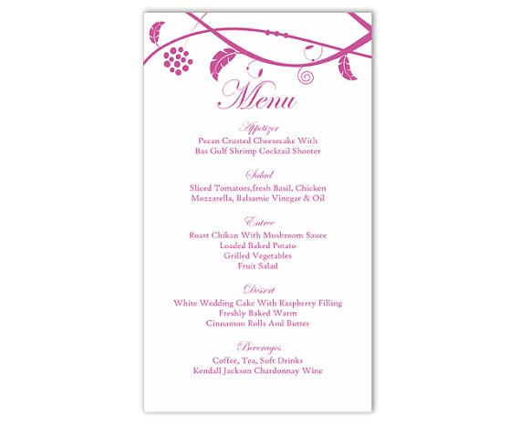 Свадьба - Wedding Menu Template DIY Menu Card Template Editable Text Word File Instant Download Purple Menu Floral Menu Card Printable Menu 4x7inch
