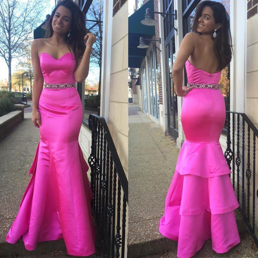 Mariage - Real Picture Evening Dresses Mermaid Sexy Prom Satin Sweetheart Slim 2016 Beads Sash Formal Long Party Gowns Women Dresses Online with $92.68/Piece on Hjklp88's Store 